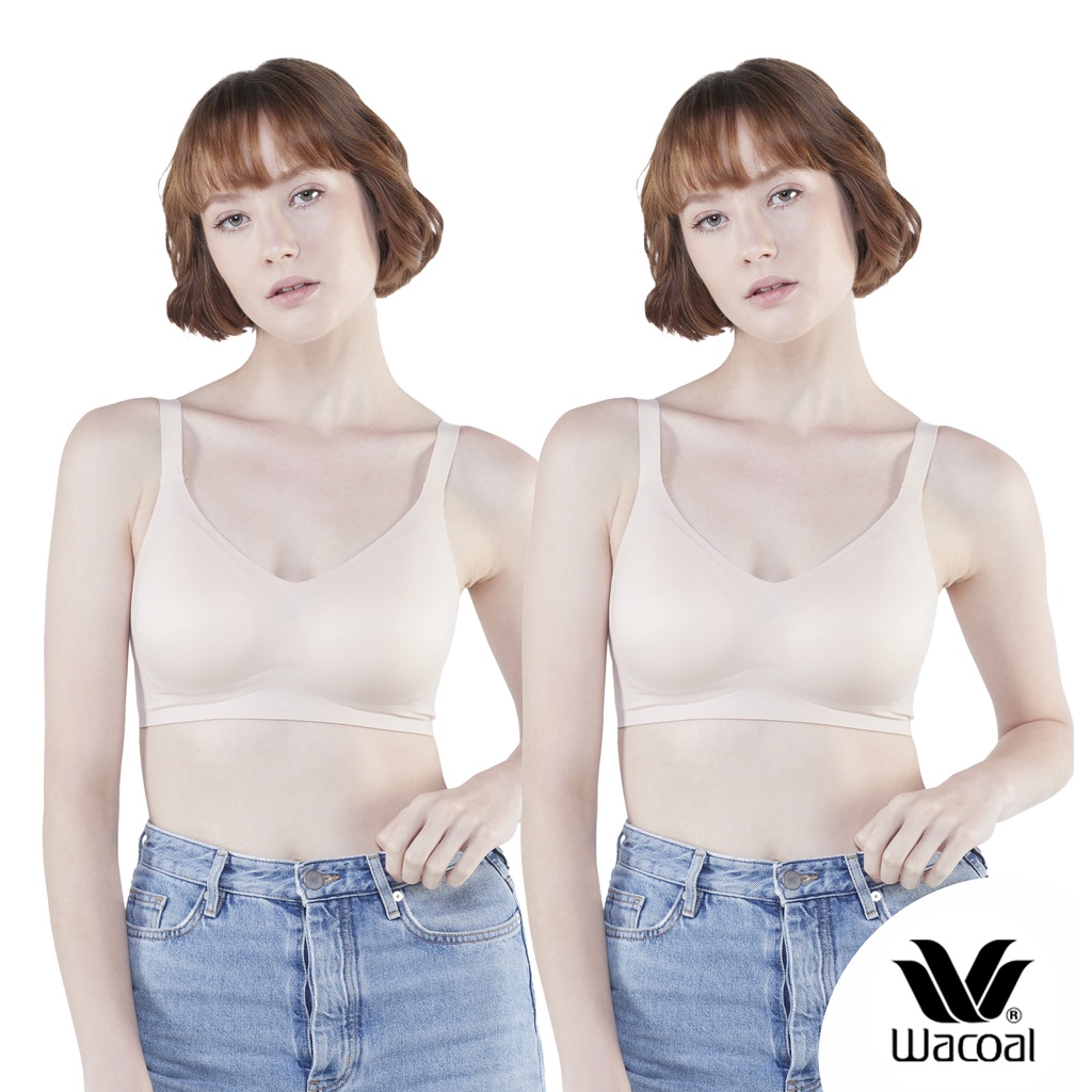 Wacoal ชุดชั้นเนียน บราไร้โครง Smart Size เสริมฟองน้ำ เซท 2 ชิ้น รุ่น WB3Y28/WB3228 สีเบจ (BE)