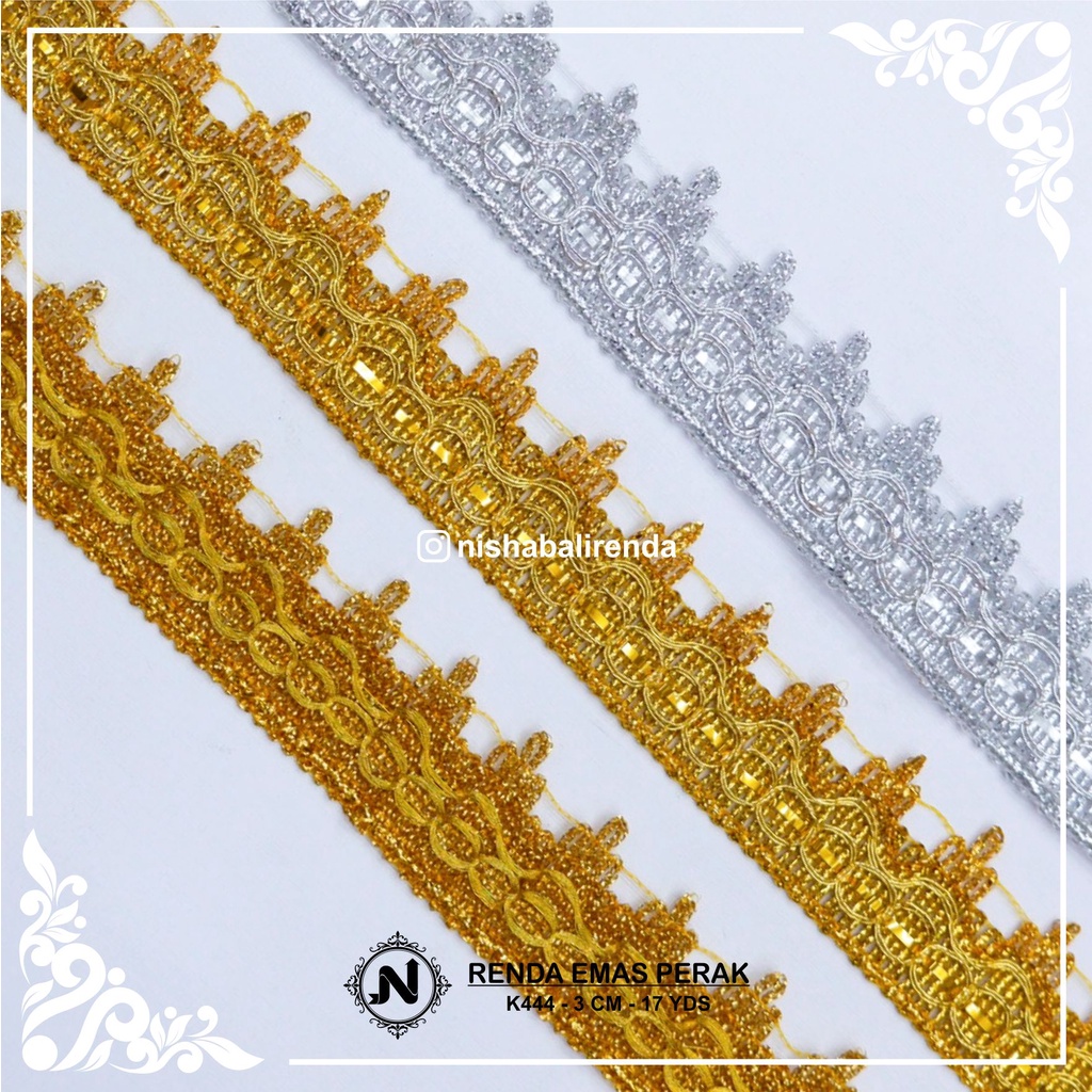 K444 GOLD SILVER LACE / 3 CM WIDTH / LOW INDIA LUXURY / SOLD PER ROLL / COTENTS 17 YDS