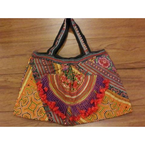 Rectangle Hmong Beads & Hand Embroidery Tote Bag