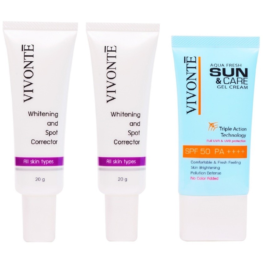 Vivonte Whitening and Spot Corrector (แพ็คคู่) + Vivonte aqua fresh sun&amp;care gel cream SPF50 PA++++