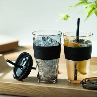 Gorgous แก้วใส ใส่กาแฟ แก้วกระจก น้ำดื่ม เหมาสำหรับพนักงานออฟฟิศ เรียบง่าย คุณภาพดี พร้อมฝาและหลอด