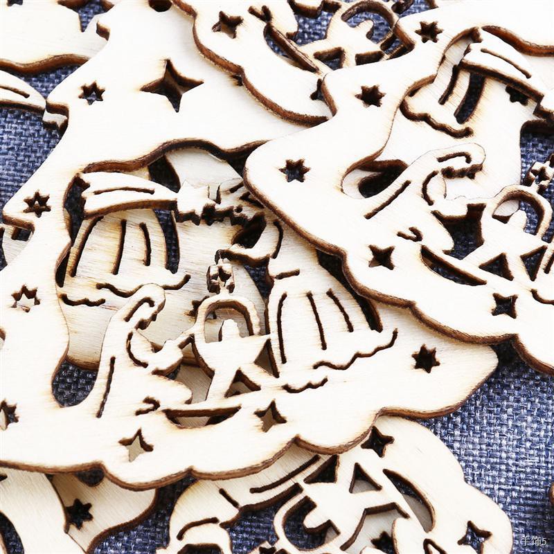 ✆▤10pcs Wooden Christmas Jesus Pendant With Hemp Ropes Christmas Tree Hanging Embellishments For Par