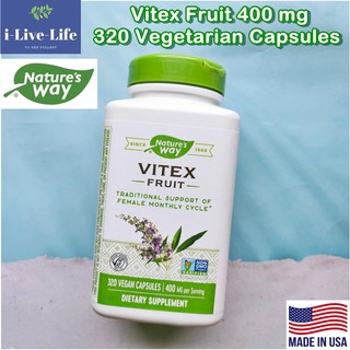 เนเจอร์ เวย์ ไวเท็กซ์ Vitex Fruit 400 mg 320 Vegetarian Capsules -Natures Way ปวดท้องประจำเดือน ปรับสมดุลฮอร์โมน