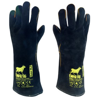 ราคาLWG16 BLACK ถุงมือหนัง กันความร้อน ซับรอบ ยาว16 นิ้ว มีไส้ตะเข็บ สีดำ (1คู่)