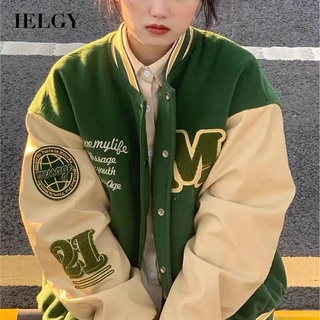 IELGY เสื้อแจ็กเก็ตเบสบอล แขนยาว ทรงหลวม เข้ากับทุกการแต่งกาย สําหรับผู้หญิง