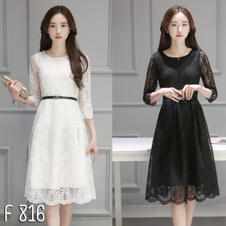 Dress ลูกไม้ทรงสวยแขน 4 ส่วน