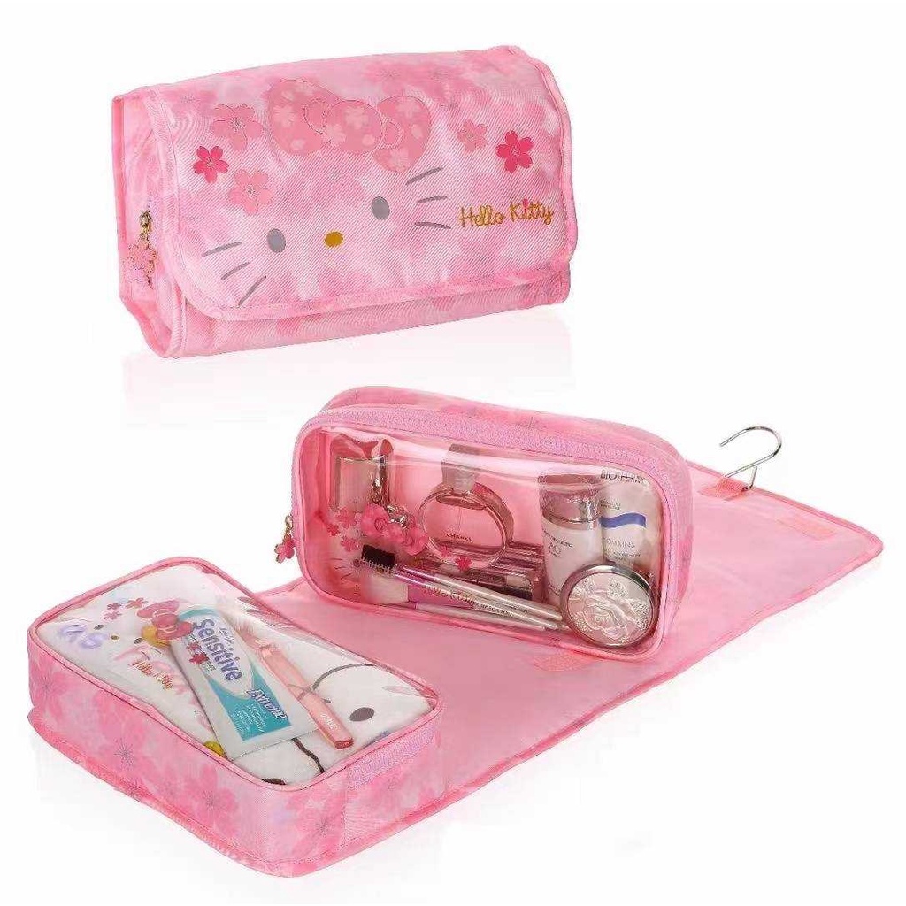 กระเป๋าจัดระเบียบเครื่องสำอางค์ งานลิขสิทธิ์แท้ Hello Kitty วัสดุเป็น PVC ขนาด 26×58.5 cm พร้อมส่ง 4 ลาย ตามภาพ