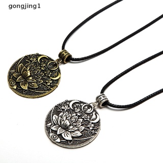 Gongjing1 สร้อยคอโชคเกอร์ จี้รูปดอกบัว ดวงจันทร์ โลหะผสม สไตล์วินเทจ สําหรับผู้หญิง และผู้ชาย