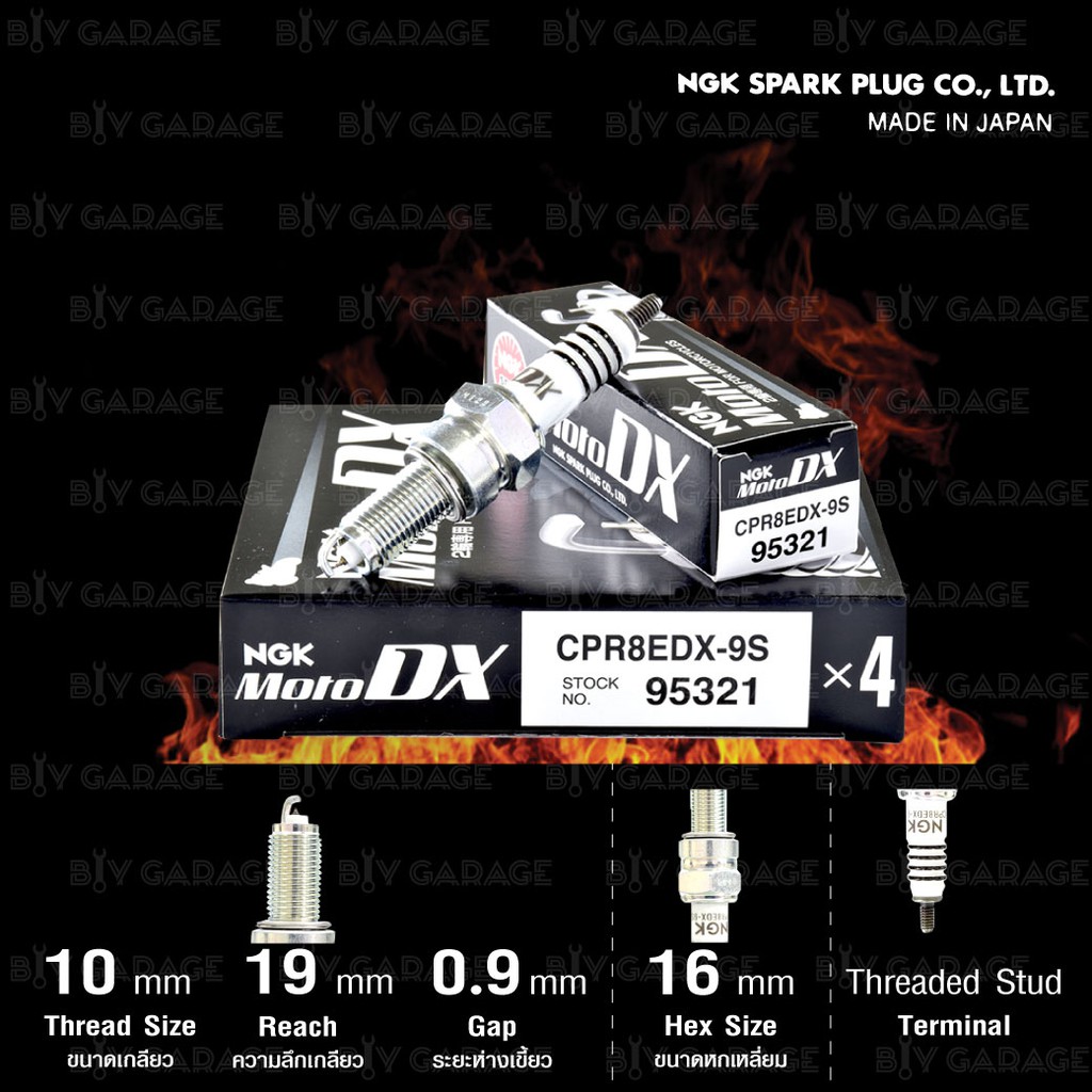 NGK หัวเทียน MotoDX ขั้ว Ruthenium [ CPR8EDX-9S ] จำนวน 1หัวสำหรับ ADV150 / NMAX / MT-15 / CB300F / PCX150 '18> / CB500X