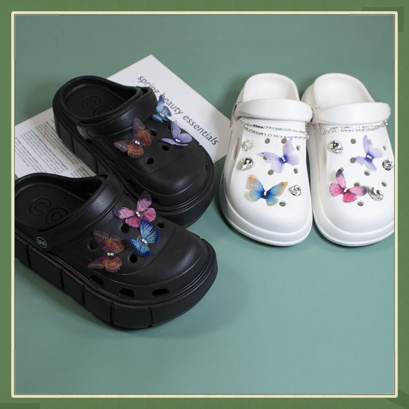 CROCS เครื่องประดับ จี้ผีเสื้อ ประดับเพชรเทียม สําหรับผู้หญิง