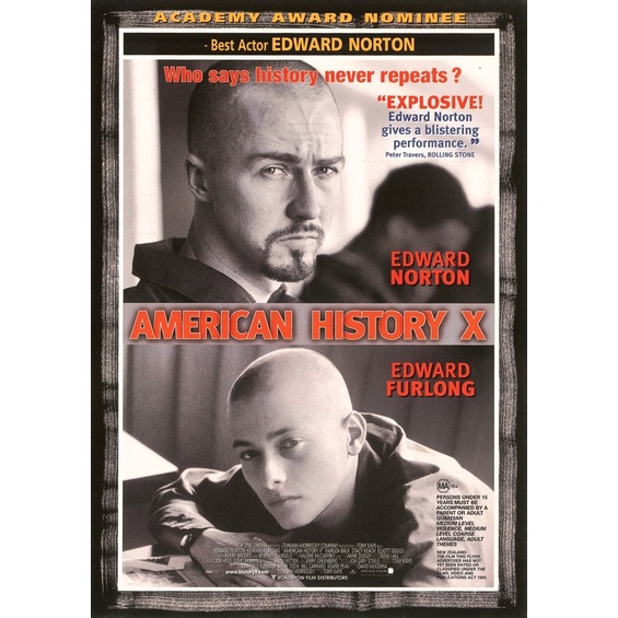 โปสเตอร์ American History X อเมริกันนอกคอก X Edward Norton , Edward Furlong ขนาด 11.5 X 16.5 นิ้ว (A
