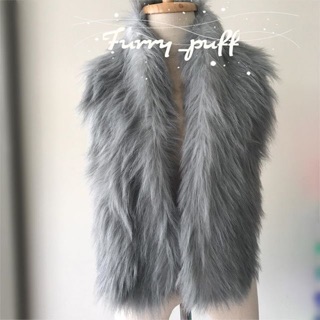 เสื้อโค้ท,เสื้อขนมิ้ง,ผ้าพันคอขนมิ้ง,รุ่นNatural Fur ขนนุ่มยาวสีเทา