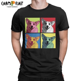 เสือยืดผู้ชาย - ป๊อปอาร์ต Corgi เสื้อยืดผู้ชายสุนัขสัตว์ลําลองเสื้อยืดเสื้อแขนสั้นคอกลมเสื้อยืดคอผ้