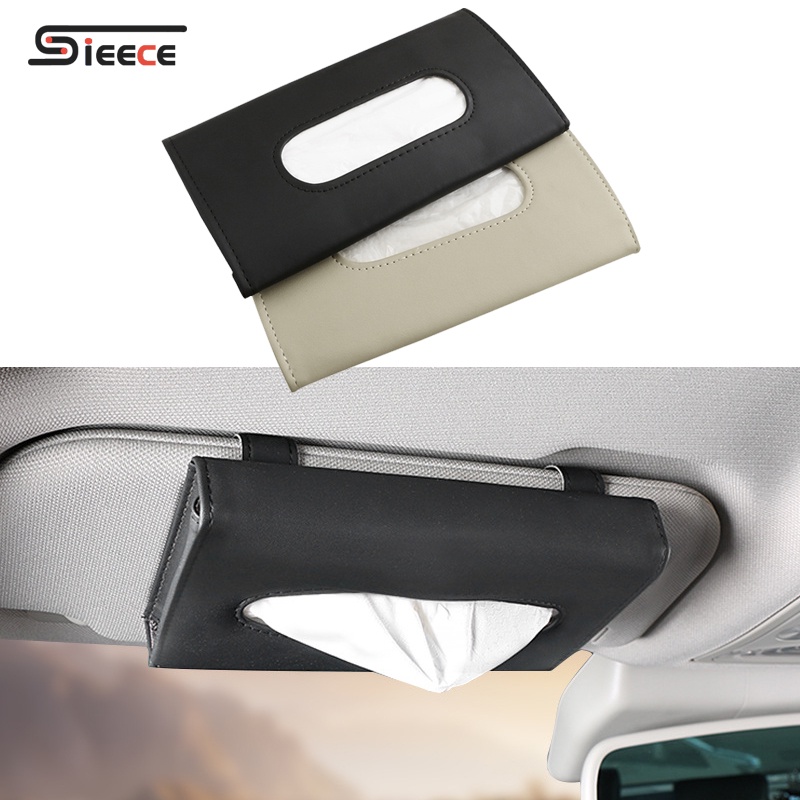 Sieece ที่บังแดดรถยนต์ กล่องทิชชู่หนัง ใส่ทิชชู่ในรถ ตกแต่งรถยนต์