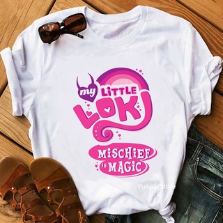 เสื้อยืดลําลอง พิมพ์ลายตัวอักษร My Little Loki Mischief Is Magic สไตล์ฮาราจูกุ สําหรับสตรี