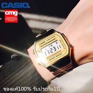 Casio รุ่น A168WG-1BDF นาฬิกาข้อมือผู้หญิงสายแสตนเลสสีทอง ดีไซน์แบบวินเทจ สุดฮิต -มั่นใจ ของแท้ 100%