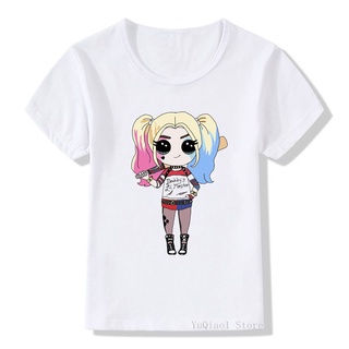 เสื้อยืดสีขาว - Vogue Cool เด็กชายและเด็กหญิง Harley Quinn พิมพ์ทีฮิปฮอปเสื้อยืดเด็กเสื้อลําลองเสื้