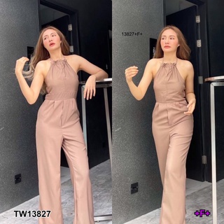 จั้มสูทสายเดี่ยวคล้องคอขายาว TT13827 One-shoulder halter-neck jumpsuit