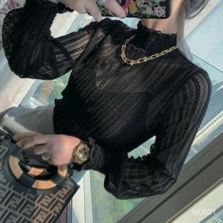 ♥S MissPrivate Customization♥【Pre-Sale】New Long Sleeve See-through Sexy Crocheted Lace Shirt All-Match Bottoming Shirt S