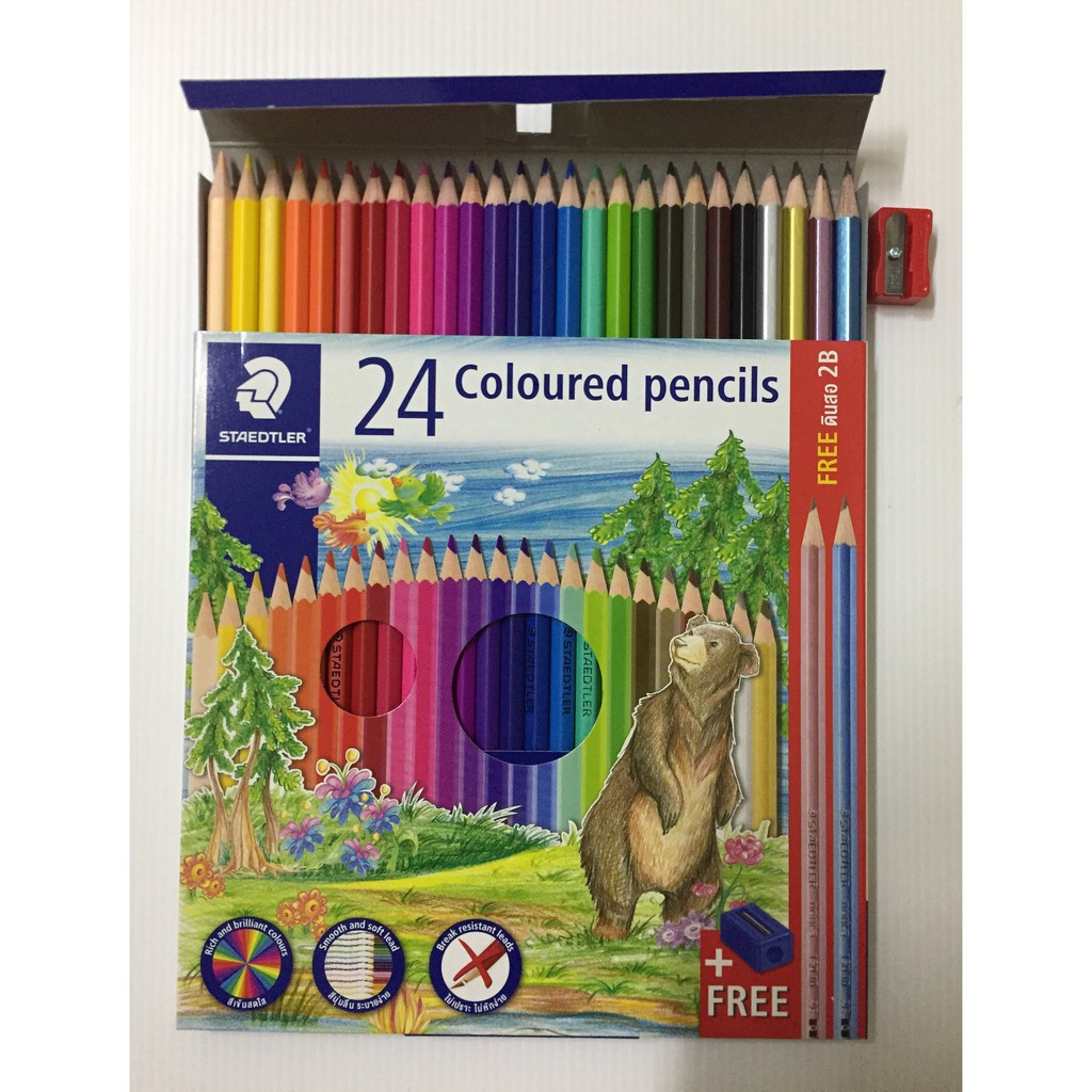 สีไม้ STAEDTLER สีไม้ 24 สี ฟรี ดินสอ 2B และกบเหลาดินสอ สีระบาย ของแท้ 100% สีไม้ staedtler ดินสอสี