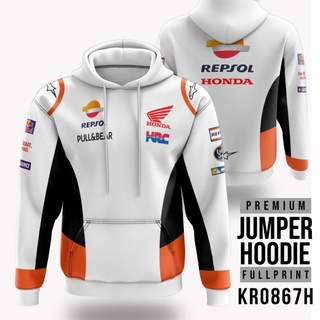 เสื้อแจ็กเก็ต ผ้าฟลีซ มีฮู้ด ลาย Honda Repsol HRC Racing Moto GP 2022 KR0867H