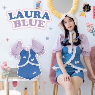 BLT BRAND การันตีเสื้อผ้าแบรนด์แท้ เซทกางเกงสีน้ำเงินแขนสีม่วง LAURA BLUE