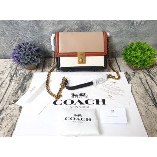 COACH Colorblock Hutton Shoulder Bag Taupe Ginger Multi (F89068)