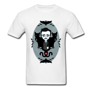 ใหม่ เสื้อยืดลําลอง แขนสั้น พิมพ์ลายดอกไม้ Edgar Allan Poe &amp; Friends สีดํา สําหรับผู้ชาย คู่รัก