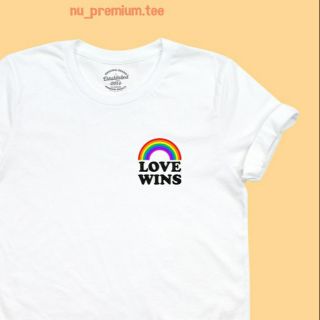 เสื้อยืด ความรักชนะทุกสิ่ง Love Wins พิมพ์อกซ้าย เสื้อยืดวัยรุ่น ไซส์ S - 2XL