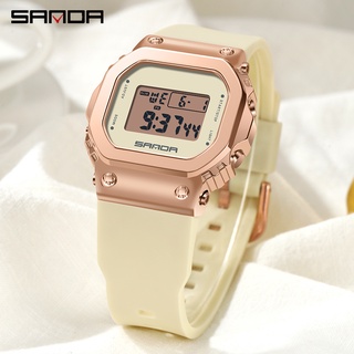 Sanda Pretty นาฬิกาข้อมือดิจิทัล มัลติฟังก์ชั่น มีไฟ LED แสดงปฏิทิน กันน้ํา 9006-7