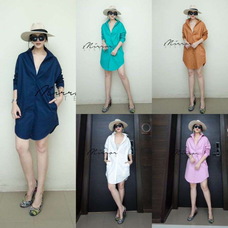 Mirrorsister #30924.4 เดรสเชิ้ตทรงเบสิค เดรสแขนยาว ชุดทำงาน ชุดไปเที่ยว ใส่สบาย สีสดใส