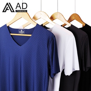 Adfashion เสื้อยืดคอวีแขนสั้นผ้าไหมไร้รอยต่อสําหรับผู้ชาย 191