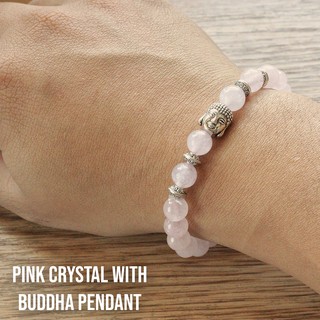 กำไลหินนำโชค Pink Crystal พร้อมจี้รูปพระ