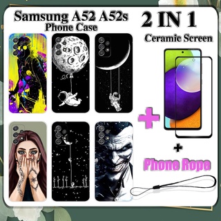 2 IN 1 เคสโทรศัพท์ Samsung A52 A52s พร้อมกระจกนิรภัยกันรอยหน้าจอเซรามิค ฟิล์มโค้ง ฟิล์มนิรภัยด้านนอก อวกาศ