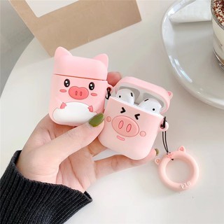 เคสหูฟังบลูทูธไร้สายลายการ์ตูนหมูสีชมพู สําหรับ airpods 1/2