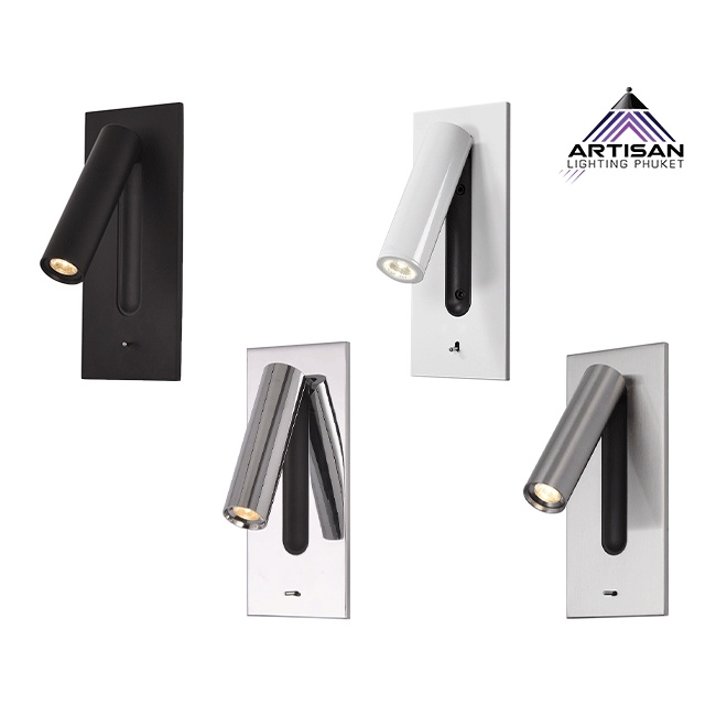 Wall Reading Lamp, Aluminum + Metal in Black, LED 3W 3000K, On Off Switch on Base, Size 183×78 mm.