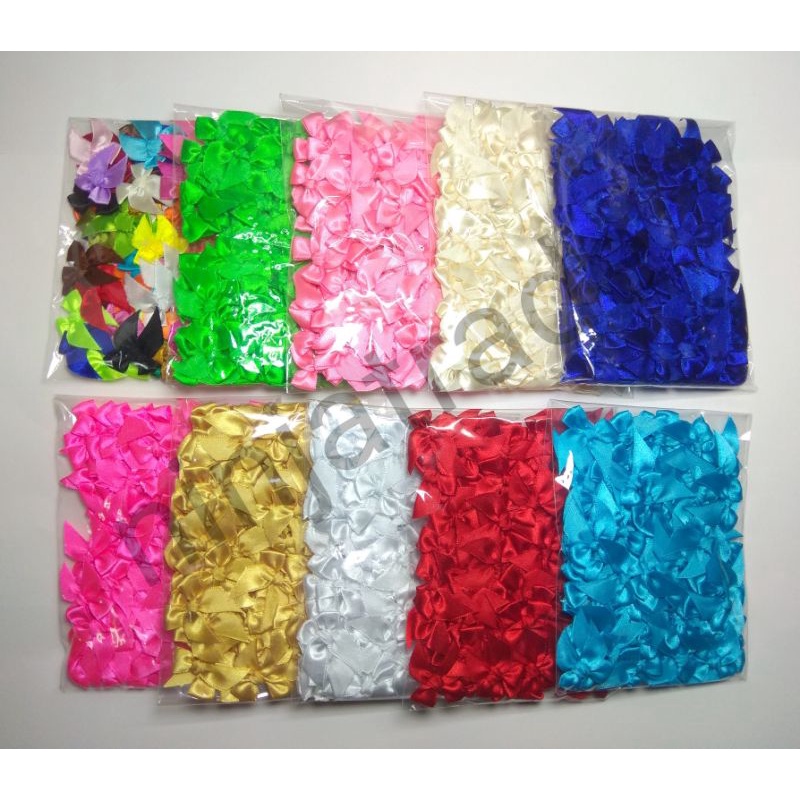 🎀โบว์จิ๋ว โบว์ผ้าเนื้อซาติน โบว์ตกแต่ง ริบบิ้นกว้าง13มิล (50,100ชิ้น)มี 24 สีให้เลือก ติดของชำร่วย