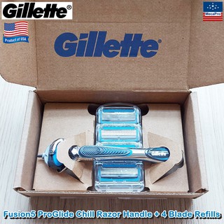 Gillette® Fusion5 ProGlide Chill Razor Handle + 4 Blade Refills ชุดมีดโกน ยิลเลตต์ ฟิวชั่นไฟ้ว์ โปรไกลด์ ชิลล์