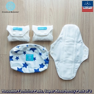 Charlie Banana® Reusable Feminine Pads, Super Absorbency Pack of 3 ผ้าอนามัย แบบซักได้ แผ่นอนามัยสำหรับผู้หญิง ใช้ซ้ำได้