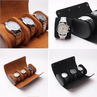 san* 3 Slots Watch Roll Travel Case Portable Leather Watch Storage Box Slid in Out