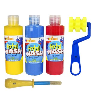 FAS ชุด Total Wash Kid’s Paint 250 ml 3สี พร้อมลูกกลิ้งฟองน้ำ พู่กัน