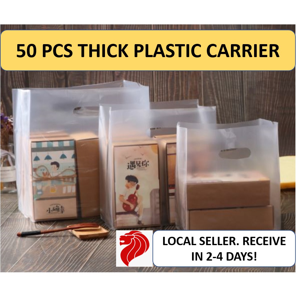 SG Seller 50pc Plastic Bag Carrier bag Cookies Cake bags box Food Delivery Carrier Cupcake Plastic C