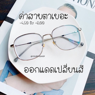 แว่นตาเลนส์ออกแดดเปลี่ยนสี ค่าสายตาสั้นเยอะ -4.50 ถึง -6.00 เลนส์มัลติโค้ท รุ่น 82062B