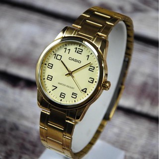 นาฬิกา Casio รุ่น MTP-V001G-9B นาฬิกาผู้ชายสายแสตนเลสสีทอง หน้าปัดทอง - มั่นใจ ของแท้ 100% รับประกันสินค้า 1 ปี