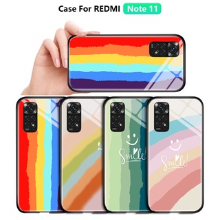 สําหรับ Xiaomi Redmi Note 11 11S Note 11 5Gเคสโทรศัพท์มือถือกระจกนิรภัย กันกระแทก ลายหน้ายิ้ม สีรุ้ง แวววาว