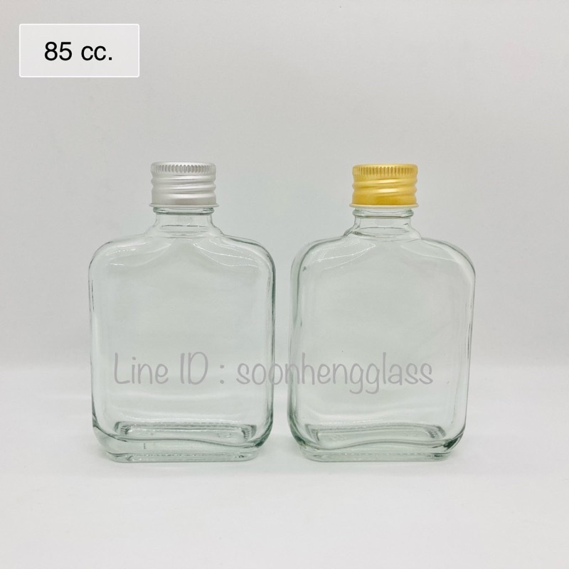 (แพ็ค 30 ใบ) ขวดแก้วแบน 85 cc ฝาอลู+จุก