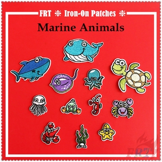 ✿ Animals：Marine Animal Iron-on Patch ✿ 1Pc Shark / Whale / Sea Turtle / Crab Diy Embroidery Patch Iron on Sew on Badges Patches