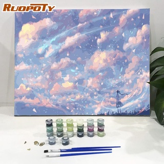 Ruopoty ภาพวาดสีอะคริลิคบนผ้าใบ ตามตัวเลข รูปท้องฟ้า ไม่มีกรอบรูป ขนาด 40x50 ซม. สําหรับตกแต่งผนังบ้าน DIY