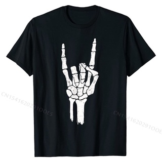 【hot sale】เสื้อยืด ผ้าฝ้าย พิมพ์ลายโครงกระดูกร็อค ฮาโลวีน สําหรับผู้ชาย