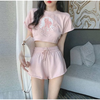 Moonlit Pinky Set ชุดเซ็ทเสื้อครอปพร้อมกางเกงขาสั้น งานปัก สไตล์เก๋ๆ ลุยๆ ไม่เย็บขอบ เท่ๆ